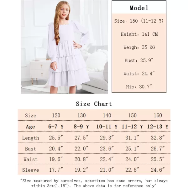 Arshiner Girls Long-Sleeve Tiered Dresses Square Neck Lantern Smocked Ruffle Layered Tie Back Dress