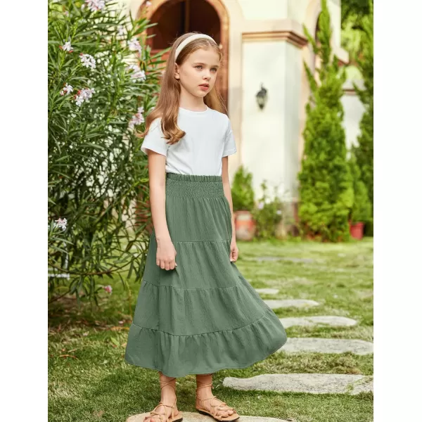 Arshiner Girls Maxi Skirt Summer Linen High Waist Tiered Boho Skirts with Pockets