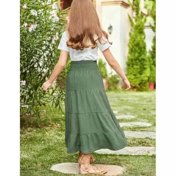 Arshiner Girls Maxi Skirt Summer Linen High Waist Tiered Boho Skirts with Pockets