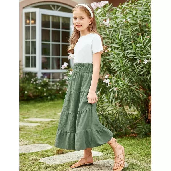 Arshiner Girls Maxi Skirt Summer Linen High Waist Tiered Boho Skirts with Pockets