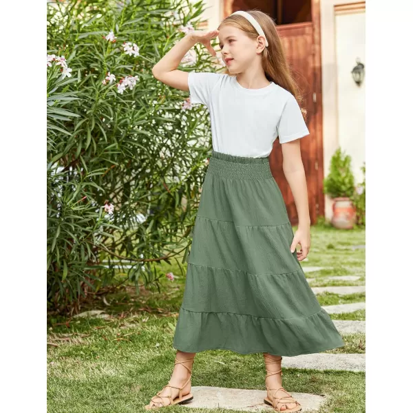 Arshiner Girls Maxi Skirt Summer Linen High Waist Tiered Boho Skirts with Pockets