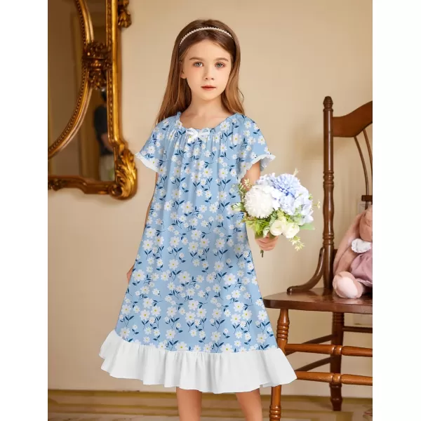 Arshiner Girls Nightgowns Sleepwear Short Sleeve Victorian Pajama Dress Soft Princess Sleepshirt for 3-12 Years Kids