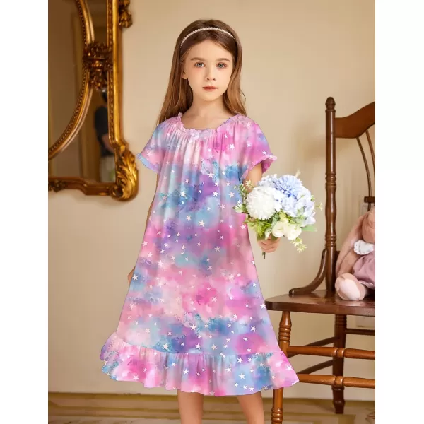 Arshiner Girls Nightgowns Sleepwear Short Sleeve Victorian Pajama Dress Soft Princess Sleepshirt for 3-12 Years Kids