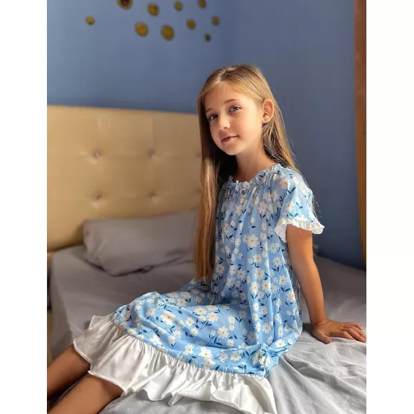 Arshiner Girls Nightgowns Sleepwear Short Sleeve Victorian Pajama Dress Soft Princess Sleepshirt for 3-12 Years Kids