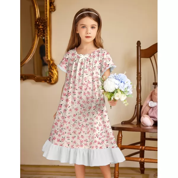 Arshiner Girls Nightgowns Sleepwear Short Sleeve Victorian Pajama Dress Soft Princess Sleepshirt for 3-12 Years Kids