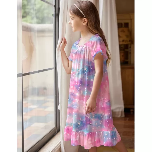 Arshiner Girls Nightgowns Sleepwear Short Sleeve Victorian Pajama Dress Soft Princess Sleepshirt for 3-12 Years Kids