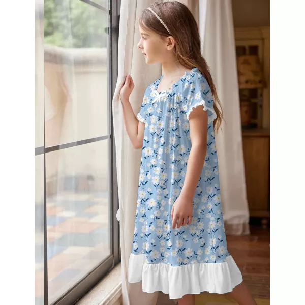 Arshiner Girls Nightgowns Sleepwear Short Sleeve Victorian Pajama Dress Soft Princess Sleepshirt for 3-12 Years Kids