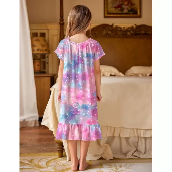 Arshiner Girls Nightgowns Sleepwear Short Sleeve Victorian Pajama Dress Soft Princess Sleepshirt for 3-12 Years Kids