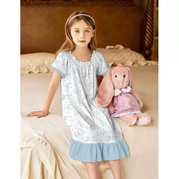 Arshiner Girls Nightgowns Sleepwear Short Sleeve Victorian Pajama Dress Soft Princess Sleepshirt for 3-12 Years Kids