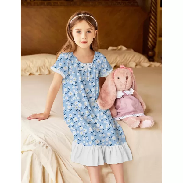 Arshiner Girls Nightgowns Sleepwear Short Sleeve Victorian Pajama Dress Soft Princess Sleepshirt for 3-12 Years Kids