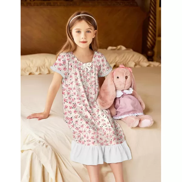 Arshiner Girls Nightgowns Sleepwear Short Sleeve Victorian Pajama Dress Soft Princess Sleepshirt for 3-12 Years Kids