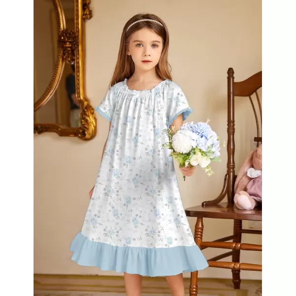 Arshiner Girls Nightgowns Sleepwear Short Sleeve Victorian Pajama Dress Soft Princess Sleepshirt for 3-12 Years Kids