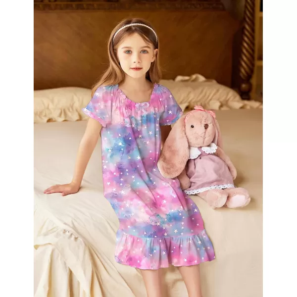 Arshiner Girls Nightgowns Sleepwear Short Sleeve Victorian Pajama Dress Soft Princess Sleepshirt for 3-12 Years Kids