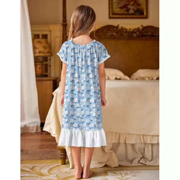 Arshiner Girls Nightgowns Sleepwear Short Sleeve Victorian Pajama Dress Soft Princess Sleepshirt for 3-12 Years Kids