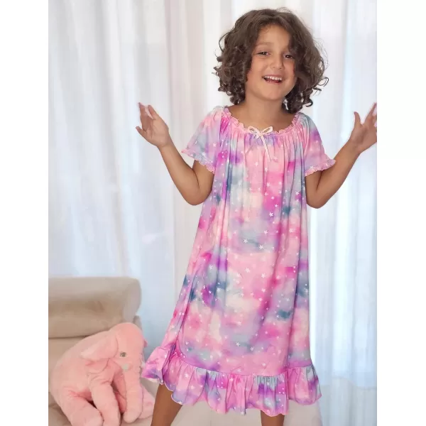 Arshiner Girls Nightgowns Sleepwear Short Sleeve Victorian Pajama Dress Soft Princess Sleepshirt for 3-12 Years Kids