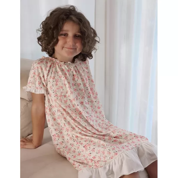 Arshiner Girls Nightgowns Sleepwear Short Sleeve Victorian Pajama Dress Soft Princess Sleepshirt for 3-12 Years Kids