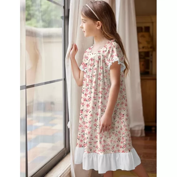Arshiner Girls Nightgowns Sleepwear Short Sleeve Victorian Pajama Dress Soft Princess Sleepshirt for 3-12 Years Kids