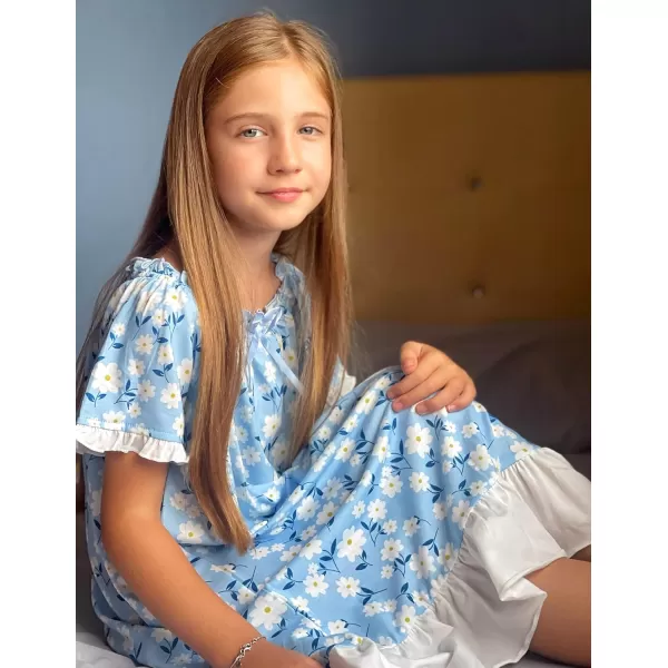 Arshiner Girls Nightgowns Sleepwear Short Sleeve Victorian Pajama Dress Soft Princess Sleepshirt for 3-12 Years Kids