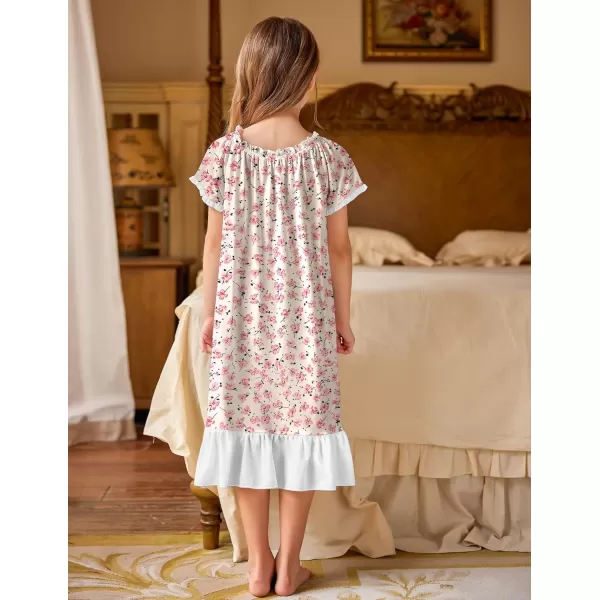 Arshiner Girls Nightgowns Sleepwear Short Sleeve Victorian Pajama Dress Soft Princess Sleepshirt for 3-12 Years Kids