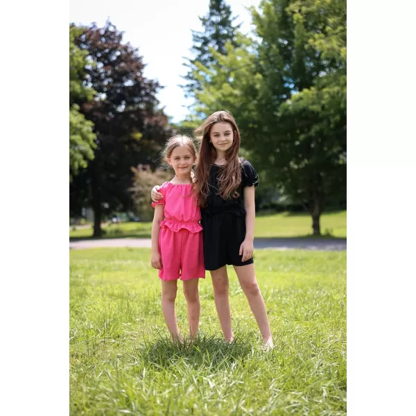 Arshiner Girls Short Set 2 Piece Summer Boho Clothes Tie-Back Puff Sleeve Top and Shorts with Pockets for 5-14 Years