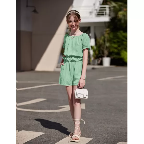 Arshiner Girls Short Set 2 Piece Summer Boho Clothes Tie-Back Puff Sleeve Top and Shorts with Pockets for 5-14 Years
