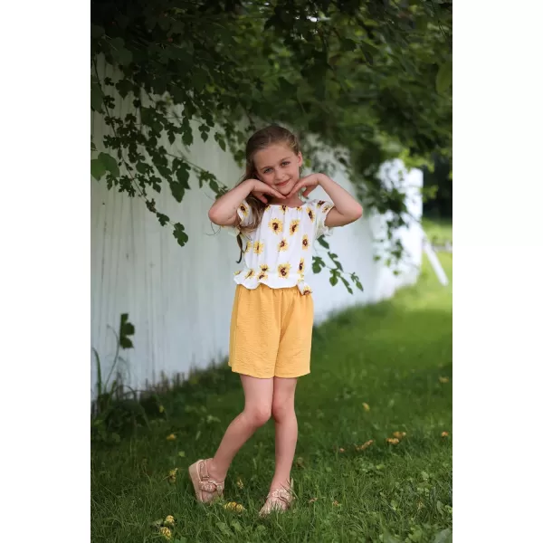 Arshiner Girls Short Set 2 Piece Summer Boho Clothes Tie-Back Puff Sleeve Top and Shorts with Pockets for 5-14 Years