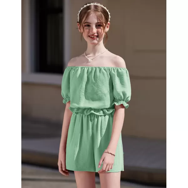 Arshiner Girls Short Set 2 Piece Summer Boho Clothes Tie-Back Puff Sleeve Top and Shorts with Pockets for 5-14 Years