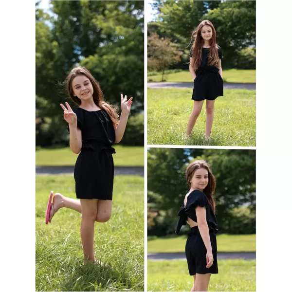 Arshiner Girls Short Set 2 Piece Summer Boho Clothes Tie-Back Puff Sleeve Top and Shorts with Pockets for 5-14 Years