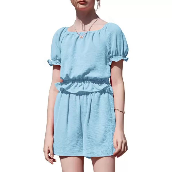 Arshiner Girls Short Set 2 Piece Summer Boho Clothes Tie-Back Puff Sleeve Top and Shorts with Pockets for 5-14 Years