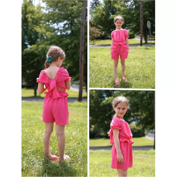 Arshiner Girls Short Set 2 Piece Summer Boho Clothes Tie-Back Puff Sleeve Top and Shorts with Pockets for 5-14 Years