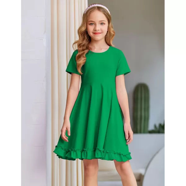 Arshiner Girls Short Sleeve Ruffle Hem A-Line Casual Skater Party Dress with Pockets 6-12 Years