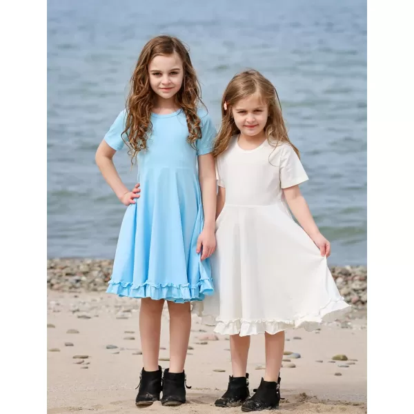 Arshiner Girls Short Sleeve Ruffle Hem A-Line Casual Skater Party Dress with Pockets 6-12 Years