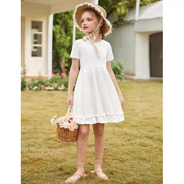 Arshiner Girls Short Sleeve Ruffle Hem A-Line Casual Skater Party Dress with Pockets 6-12 Years