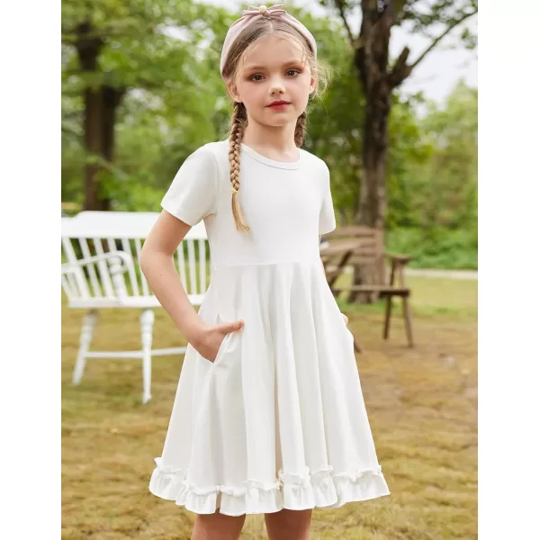 Arshiner Girls Short Sleeve Ruffle Hem A-Line Casual Skater Party Dress with Pockets 6-12 Years