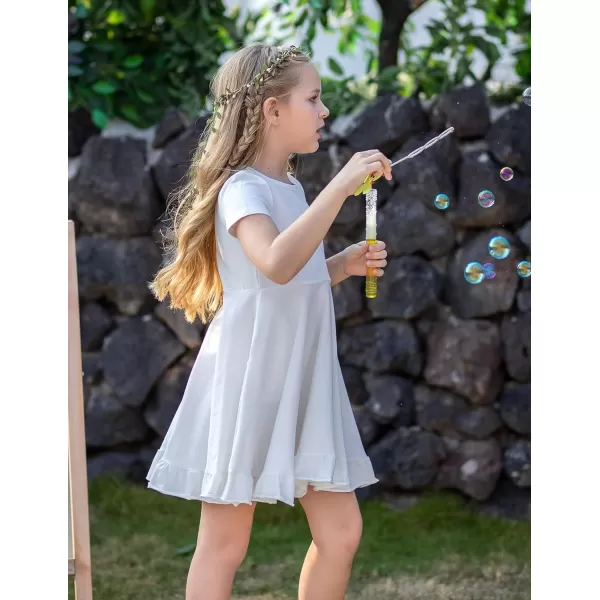 Arshiner Girls Short Sleeve Ruffle Hem A-Line Casual Skater Party Dress with Pockets 6-12 Years