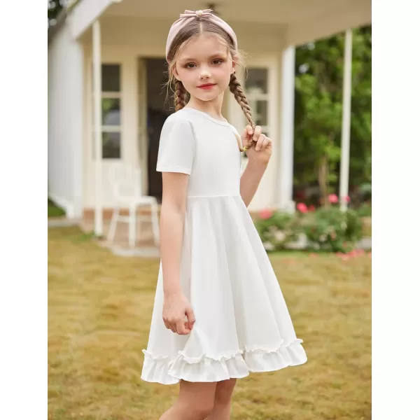 Arshiner Girls Short Sleeve Ruffle Hem A-Line Casual Skater Party Dress with Pockets 6-12 Years