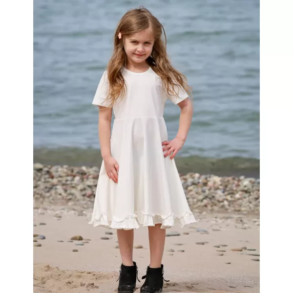 Arshiner Girls Short Sleeve Ruffle Hem A-Line Casual Skater Party Dress with Pockets 6-12 Years