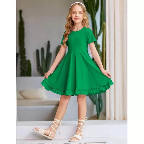 Arshiner Girls Short Sleeve Ruffle Hem A-Line Casual Skater Party Dress with Pockets 6-12 Years