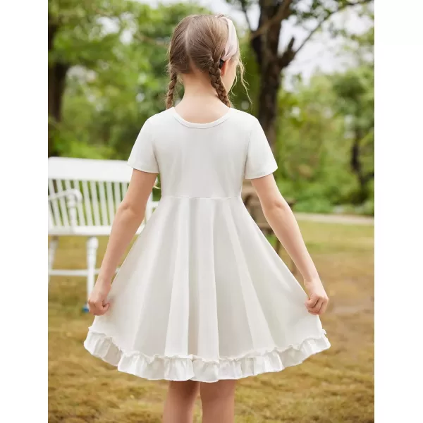 Arshiner Girls Short Sleeve Ruffle Hem A-Line Casual Skater Party Dress with Pockets 6-12 Years