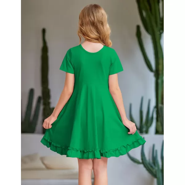 Arshiner Girls Short Sleeve Ruffle Hem A-Line Casual Skater Party Dress with Pockets 6-12 Years