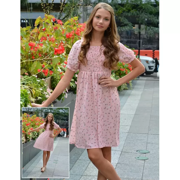 Arshiner Girls Summer Dress Short Puff Sleeve Floral Printed Casual Dresses for 4-13 Years