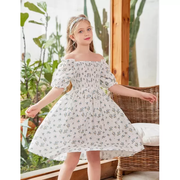 Arshiner Girls Summer Dress Short Puff Sleeve Floral Printed Casual Dresses for 4-13 Years