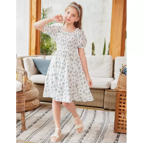 Arshiner Girls Summer Dress Short Puff Sleeve Floral Printed Casual Dresses for 4-13 Years