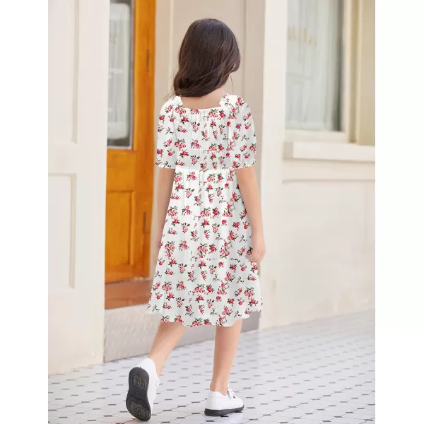 Arshiner Girls Summer Dress Short Puff Sleeve Floral Printed Casual Dresses for 4-13 Years