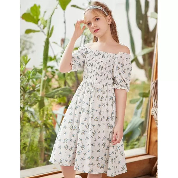 Arshiner Girls Summer Dress Short Puff Sleeve Floral Printed Casual Dresses for 4-13 Years