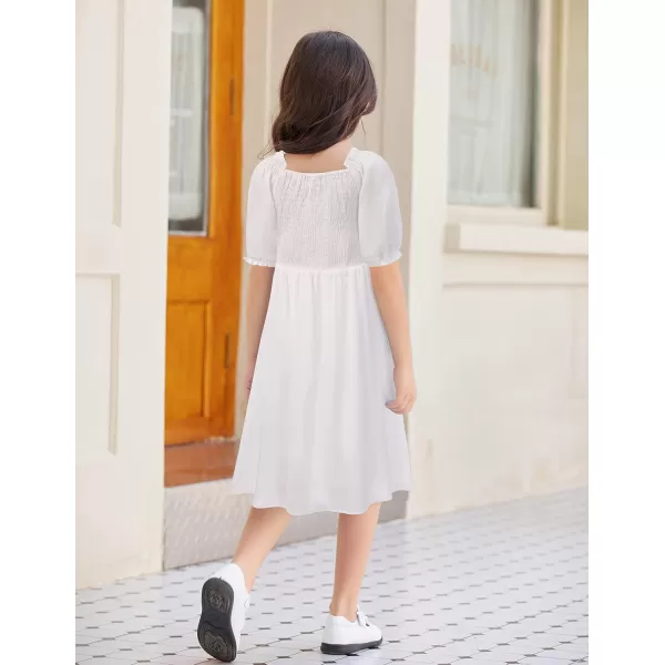 Arshiner Girls Summer Dress Short Puff Sleeve Floral Printed Casual Dresses for 4-13 Years