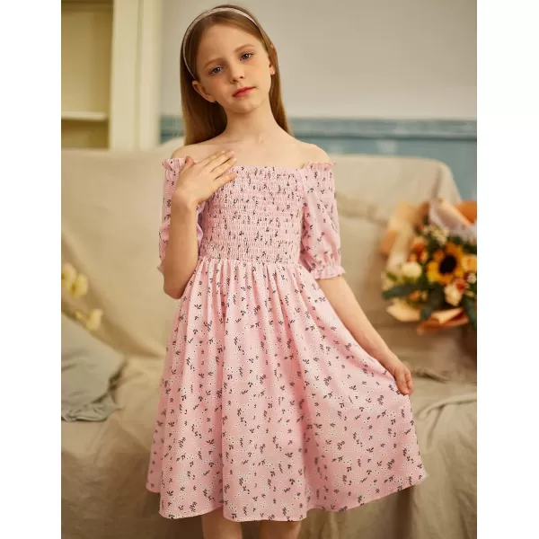 Arshiner Girls Summer Dress Short Puff Sleeve Floral Printed Casual Dresses for 4-13 Years