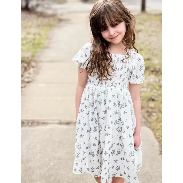 Arshiner Girls Summer Dress Short Puff Sleeve Floral Printed Casual Dresses for 4-13 Years