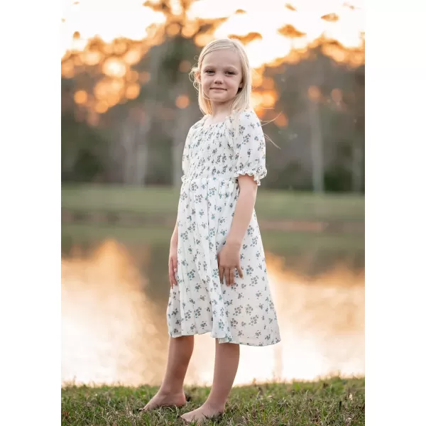 Arshiner Girls Summer Dress Short Puff Sleeve Floral Printed Casual Dresses for 4-13 Years