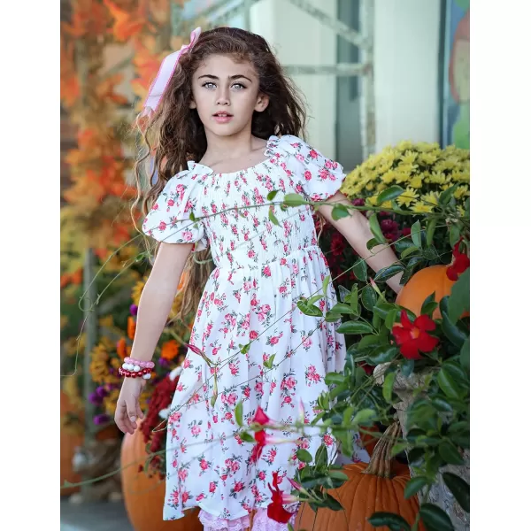 Arshiner Girls Summer Dress Short Puff Sleeve Floral Printed Casual Dresses for 4-13 Years